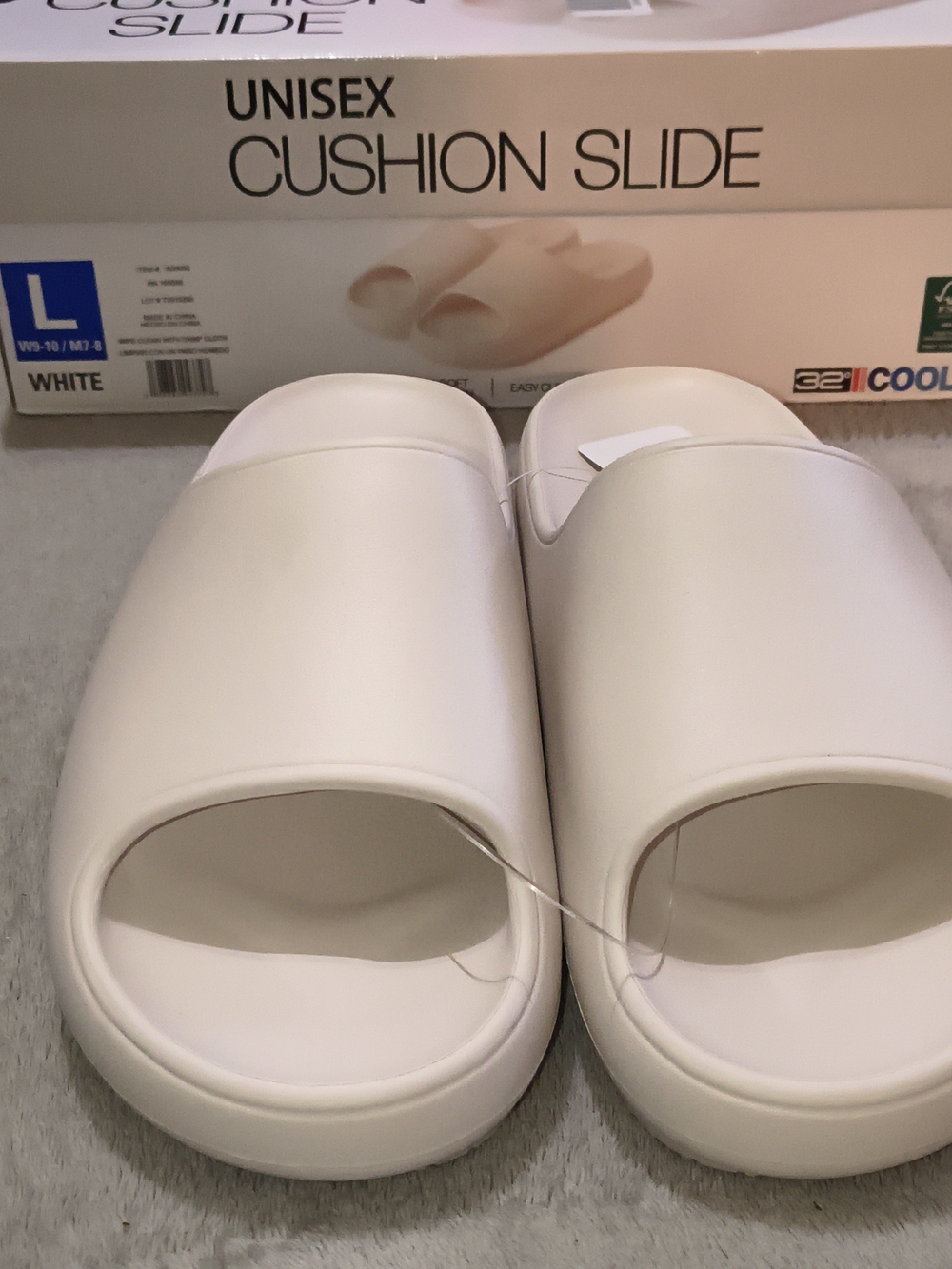 32 Degrees White Unisex Cushion Slide Sandals